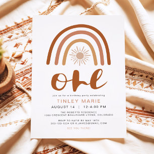 Convites Boho Terracota Arco-íris Sol Um Primeiro Aniversár