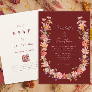 Convites Boho Terracota de Flores Silvestres Casamento de O