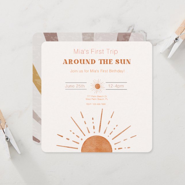 Convites Boho Terracota Laranja Primeira Volta ao Sol (Frente/Verso In Situ)
