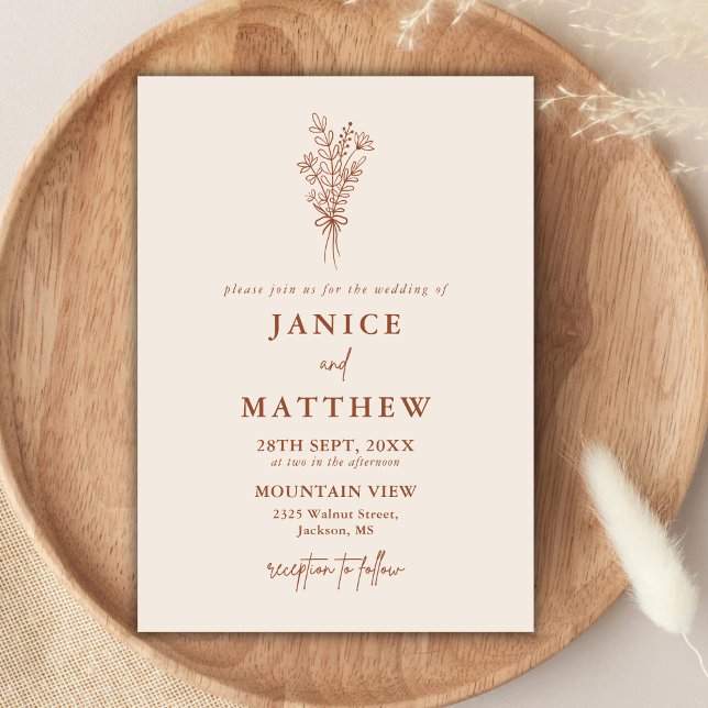Convites Boho Terracota Laranja Queimado Casamento Rústico (Boho terracotta wedding invitation sets the tone with warm rustic charm for your day.)