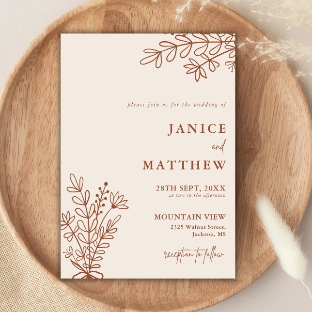 Convites Boho Terracota Laranja Queimado Casamento Rústico (Boho terracotta wedding invitation sets the tone for your day with warm rustic charm.)