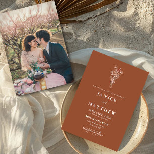 Convites Boho Terracota Laranja Queimado Rústico Casamento 