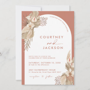 Convites Boho Terracotta Arch Pampas Grass Casamento