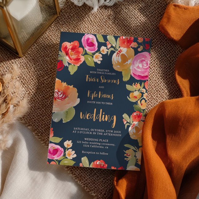 Convites Boho Terracotta Burnt Orange Floral Casamento (Boho Terracotta Burnt Orange Floral Wedding Invitation)