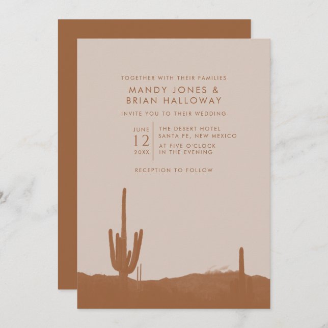Convites Boho Terracotta Cactus Desert Wedding (Frente/Verso)