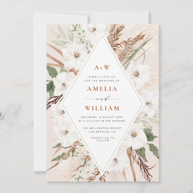 Convites boho terracotta e pampas (Frente)