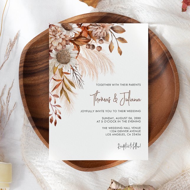 Convites Boho Terracotta Floral Pampas Grass Casamento (Criador carregado)
