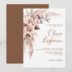Convites Boho Terracotta Floral Rust Cream Neutral Wedes