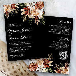 Convites Boho Terracotta Floral Wildflower Black Casamento