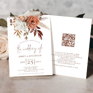 Convites Boho Terracotta Florals Código QR Casamento