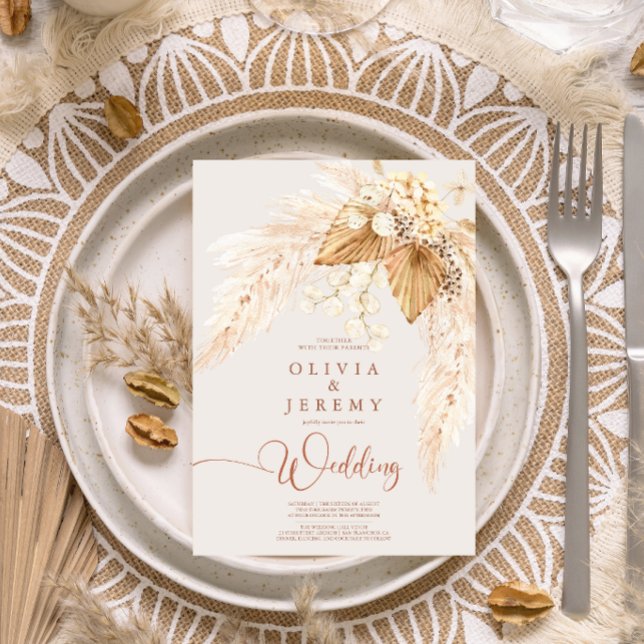 Convites Boho Terracotta Flores Secas e Pampas Grass I (Criador carregado)