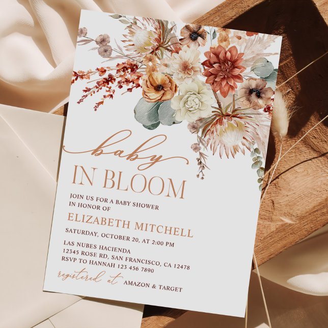 Convites Boho Terracotta Flowers Fall Baby Shower (Criador carregado)