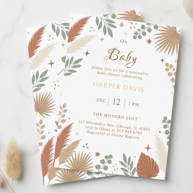 Convites Boho Terracotta Grama-das-Pampas Botânico Moderno (Boho Terracotta Pampas Grass Modern Botanical Invitation)