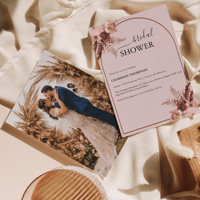 Convites Boho Terracotta Grass Chá de panela Rosa (Criador carregado)