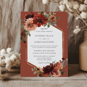 Convites Boho Terracotta Orange Rust Casamento Geométrico
