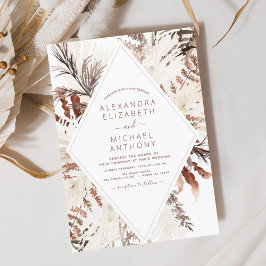 Convites Boho Terracotta Pampas Grass Beige Wedding