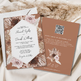 Convites Boho Terracotta Pampas Grass Código QR Casamento R