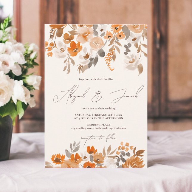 Convites Boho terracotta pintou mão para o casamento floral (Boho terracotta hand painted floral wedding invitation)