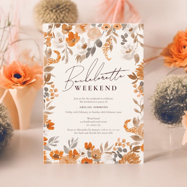 Convites Boho terracotta pintou uma solteira no fim de sema (Boho terracotta hand painted bachelorette weekend invitation)