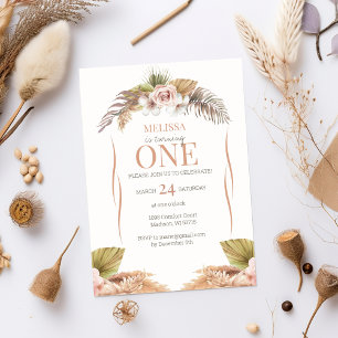 Convites Boho Terracotta primeiro aniversario Floral Convit