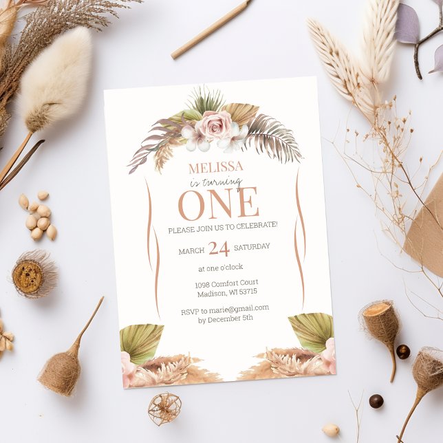 Convites Boho Terracotta primeiro aniversario Floral Convit (Criador carregado)