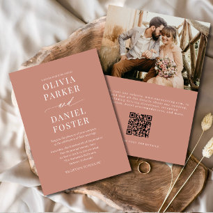 Convites Boho Terracotta QR Código Foto Elegante Casamento