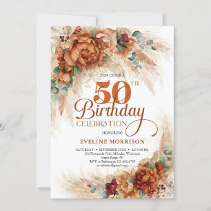 Convites Boho terracotta queimou pampas de laranja eucalipt