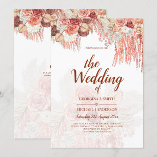 Convites Boho Terracotta Rosa Pampas Grass Casamento Floral