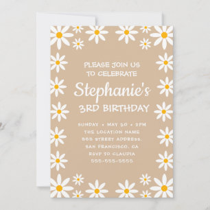 Convites Boho Terracotta Sand Retro Daisies Festa de aniver