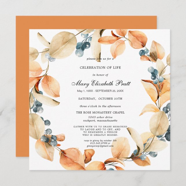 Convites Boho Terracotta Secou Celebração da Palma da Vida  (Frente/Verso)