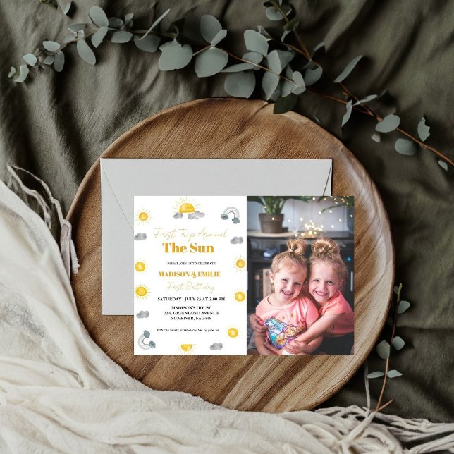 Convites Boho terracotta Twins no primeiro aniversário (Criador carregado)