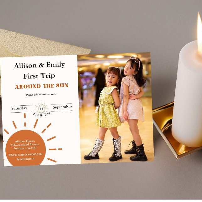 Convites Boho terracotta Twins no primeiro aniversário (Criador carregado)