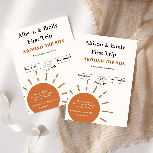 Convites Boho terracotta Twins no primeiro aniversário (Criador carregado)