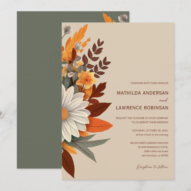 Convites Boho Terracotta Wildflower Casamento outono (Frente/Verso)