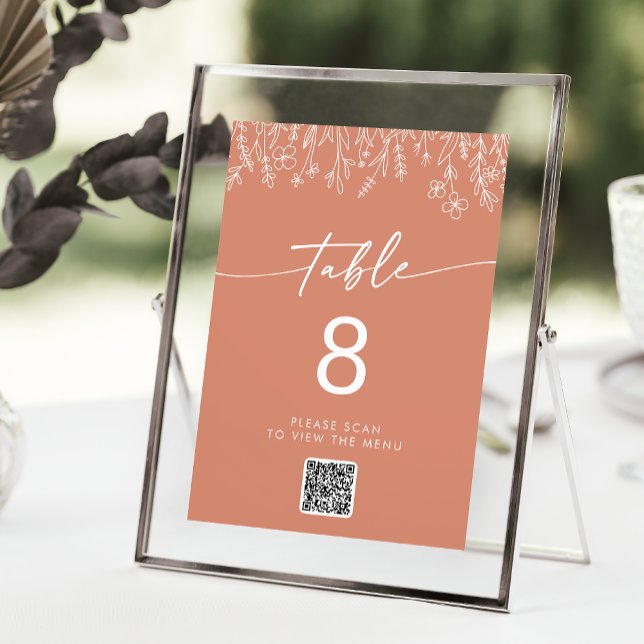 Convites Boho Terracotta Wildflower QR Code Table Numbers (Criador carregado)