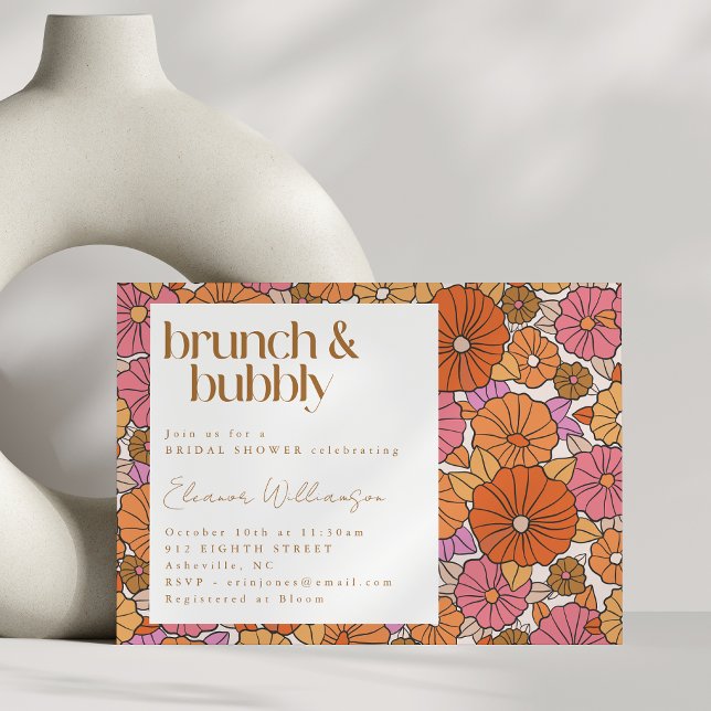 Convites Boho Terroso Laranja Queimado Floral Brunch Espuma (Criador carregado)
