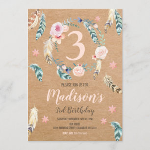 Convites Boho Tribal Aniversário Convoca Menina QUALQUER ID