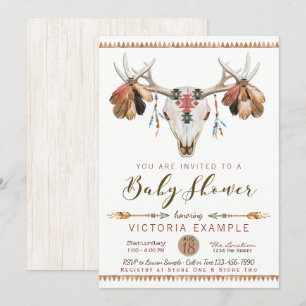 Convites Boho Tribal Deer Skull Baby Shower Invasores