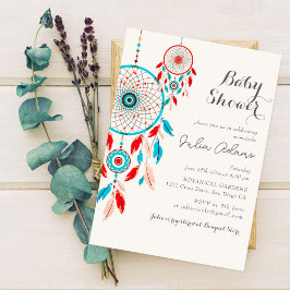 Convites Boho Tribal Feather Dreamcatcher Chá de fraldas