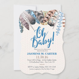 Convites Boho Tribal Feather Watercolor | Chá de fraldas