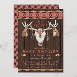 Convites Boho Tribal Skull Baby Shower