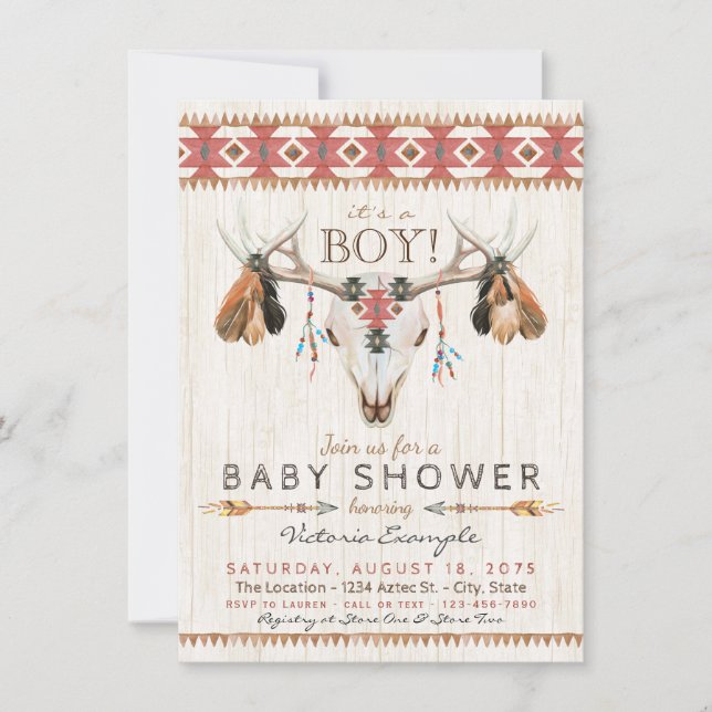 Convites Boho Tribal Skull Baby Shower Invants (Frente)