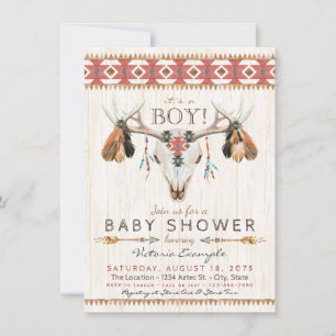 Convites Boho Tribal Skull Baby Shower Invants