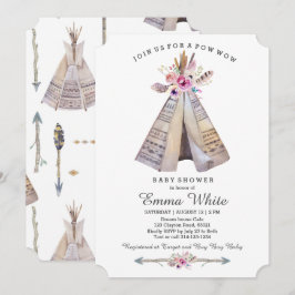 Convites Boho Tribal Teepee Floral Chá de fraldas