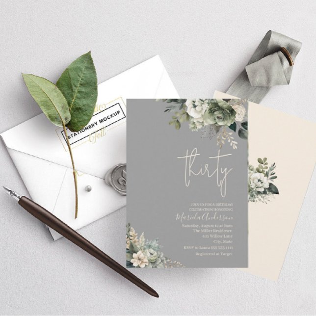 Convites Boho trinta sábios, flores verdes, anos d'água (Criador carregado)