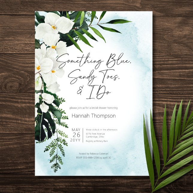 Convites Boho Tropical Aqua Algo Chá de panela Azul (Boho Tropical Aqua Something Blue Bridal Shower Invitation)