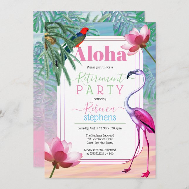 Convites Boho Tropical Beach Watercolor Party (Frente/Verso)