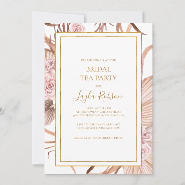 Convites Boho Tropical Botânica | Bridal Tea Party (Frente)
