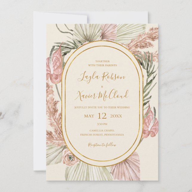 Convites Boho Tropical Botânica | Ivory All In One Wedding (Frente)