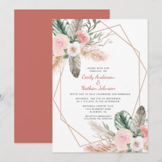 Convites Boho Tropical Floral Feenas Pampas Grass